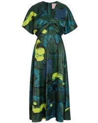 ROKSANDA - Sadee Abstract-Print Gathered-Waist Midi Dress - Lyst
