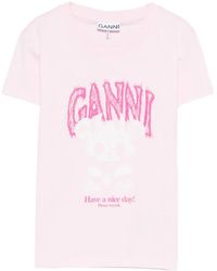 Ganni - Graphic-Print Jersey T-Shirt - Lyst