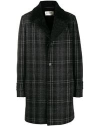 Saint Laurent - Checked Wool Coat - Lyst