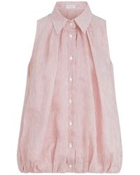 Brunello Cucinelli - Striped-Print Buttoned Sleeveless Shirt - Lyst
