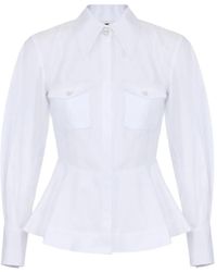 Elisabetta Franchi - Cotton Poplin Shirt With Flounce - Lyst