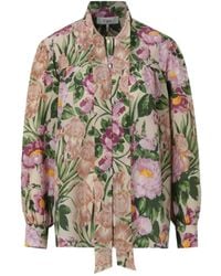 Chloé - Floral-print Tie-neck Blouse - Lyst