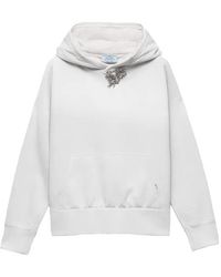 Prada - Cotton Fleece Hoodie With Jewel Brooch - Lyst
