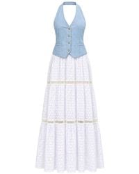 Kaos - Vestido Largo Con Bordado Inglés Y Cuello Halter - Lyst