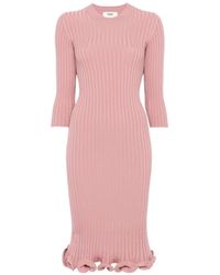 Fendi - Gerüschtes Midikleid Aus Geripptem Strick - Lyst