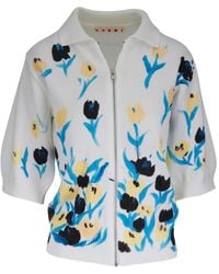 Marni - Floral-Print Zip-Up Cardigan - Lyst