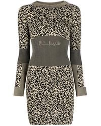 Palm Angels - Animalier Knit Minidress Beige/black - Lyst