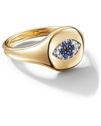 David Yurman - 18kt Yellow Gold Cable Collectibles Evil Eye Sapphire And Diamond Mini Pinky Ring - Lyst