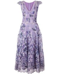 Marchesa notte Vestido acampanado con motivo floral - Morado
