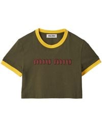 Miu Miu - Camiseta corta con logo bordado - Lyst