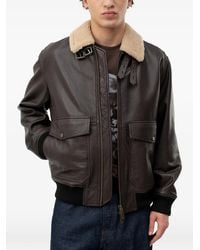 HUGO - Shearling-Collar Leather Jacket - Lyst