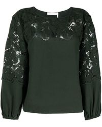 See By Chloé - Lace-panel Long-sleeve Blouse - Lyst