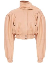 Chloé - Scarf-Detail Leather Cropped Jacket - Lyst