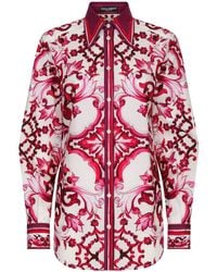 Dolce & Gabbana - Bluse Aus Popeline Majolika-Print - Lyst