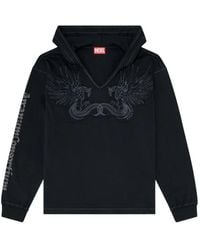DIESEL - Embroidered-Patch V-Neck Hoodie - Lyst