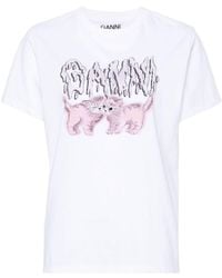 Ganni - Cats Katoenen T-shirt - Lyst