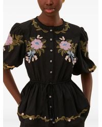 FARM Rio - Winter Garden Embroidered Puff-Sleeve Top - Lyst