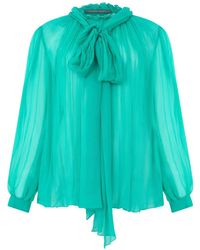 Alberta Ferretti - Pussy-Bow Pleated Blouse - Lyst