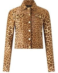 Roberto Cavalli - Leopard Print Button-Fastening Leather Jacket - Lyst