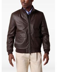Brooks Brothers - Knit-Collar Leather Jacket - Lyst