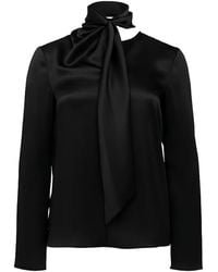 Alberta Ferretti - Neutral High-Neck Acetate Blouse - Lyst