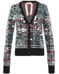N°21 - Plaid Sequin-Embellished Wool Cardigan - Lyst
