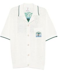 CASABLANCA - Palm Tree-Embroidered Open-Knit Shirt - Lyst