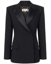 Elisabetta Franchi - Satin-Lapels Double-Breasted Blazer - Lyst