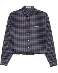 Miu Miu - Check-Print Logo-Patch Shirt - Lyst