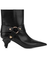 Love Moschino - Heart-Embellished Leather Ankle Boots - Lyst