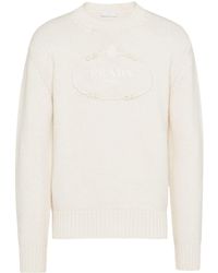 Prada - Logo-embroidered Wool-cashmere Jumper - Lyst