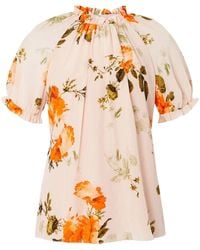 Erdem - Floral-print Short-sleeve Silk Blouse - Lyst