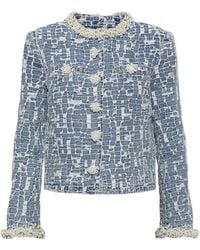 Self-Portrait - Textured Denim Jacket - Lyst