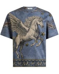 Etro - Cotton-Jersey T-Shirt With Placed Pegaso-Print - Lyst