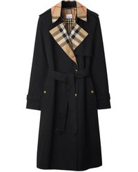 Burberry - Long Check Collar Gabardine Trench Coat - Lyst