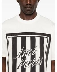 Ami Paris - Logo-Print Striped Vintage-Denim Patch T-Shirt - Lyst