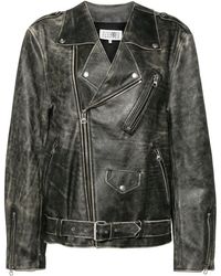 MM6 by Maison Martin Margiela - Distressed-effect Leather Jacket - Lyst
