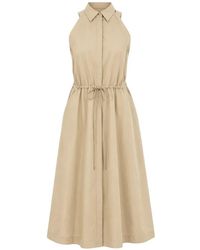 BOSS - Sleeveless Drawstring-Waist Midi Dress - Lyst