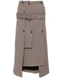 ROKH - Houndstooth Belted Midi Skirt - Lyst