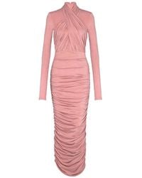 Balmain - Cross-Neck Pleated Midi Dress - Lyst