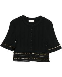 Sandro - Stud-Embellished Ruffled-Cuff Cropped Cardigan - Lyst