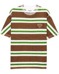 Prada - Striped Logo-Patch T-Shirt - Lyst