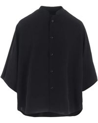 Y's Yohji Yamamoto - Blouse Met Ronde Opstaande Kraag En Korte Mouwen - Lyst