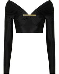 Rabanne - Glossy-Finish Long-Sleeved Cropped Top - Lyst