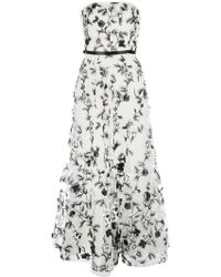 Marchesa notte Vestido de fiesta palabra de honor con bordado floral - Blanco