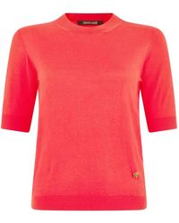 Roberto Cavalli - Logo-Plaque Short-Sleeve Sweater - Lyst