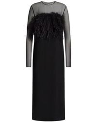 Alberta Ferretti - Feather-Embellished Enver Satin Midi Dress - Lyst