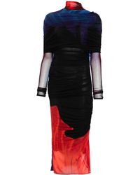 Mugler - Ruched Sheer Midi Dress - Lyst