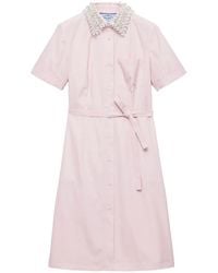 Prada - Embroidered Poplin Shirt Dress - Lyst
