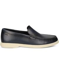 BOSS - Leather Moccasins With Emed Logo - Lyst